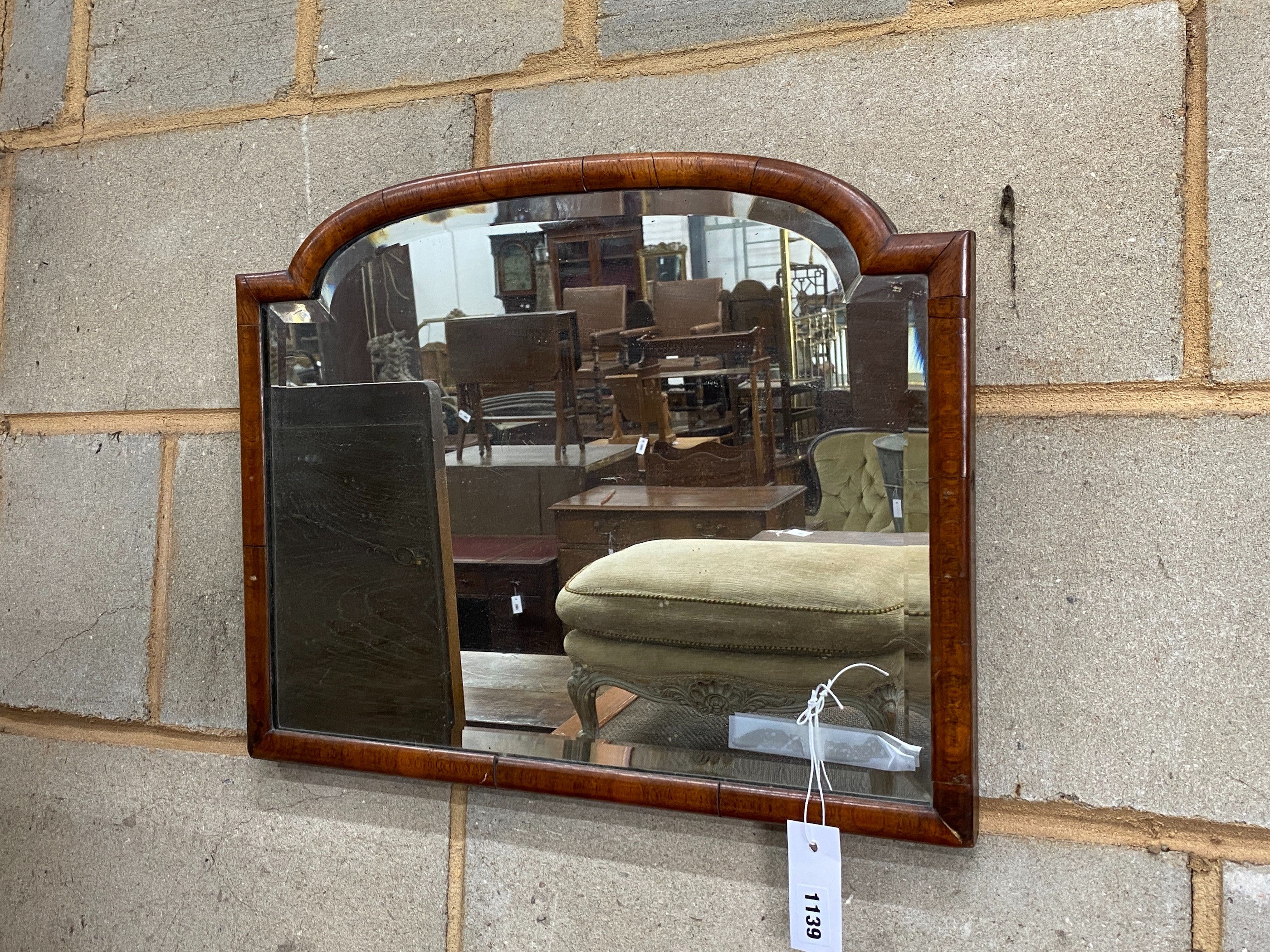 An 18th century style walnut bevelled wall mirror, width 49cm, height 39cm